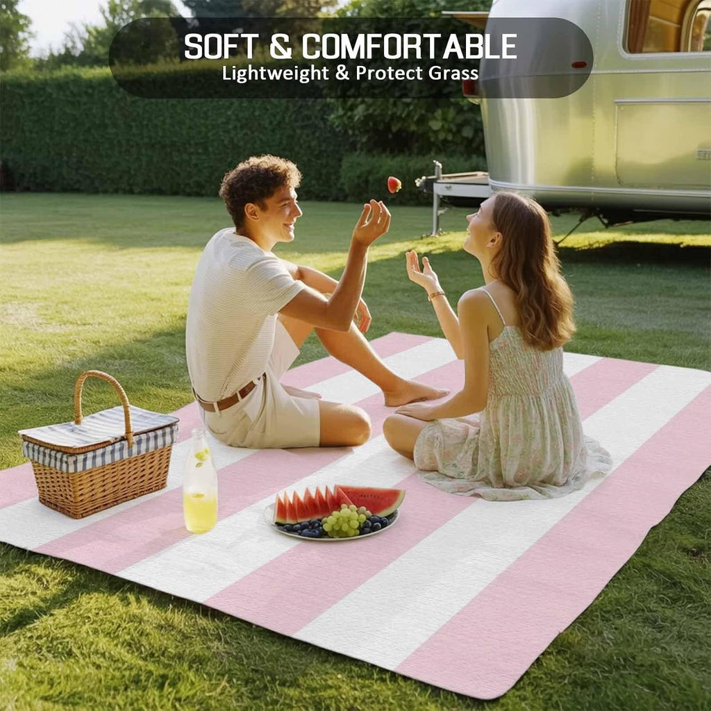 Modern Pink White Stripe Outdoor Rug,Minimalist Line Art Waterproof Non-Slip Area Rug Washable Indoor Outdoor