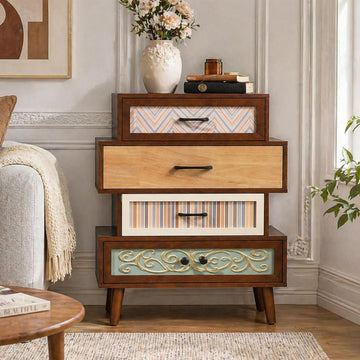 Boho Accent Cabinet with Drawers, Narrow Storage Cabinet for Small Spaces, Multi-Drawer Chest , 26"