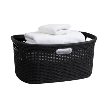 40L Laundry Basket, Clothes Hamper, Premium Wicker Design, Plastic, Black