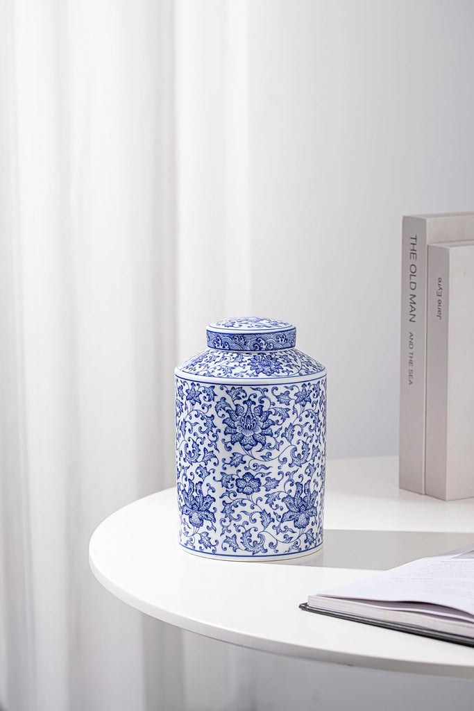 Blue and White Ginger Jar, Chinoiserie Porcelain, Blue and White Ginger Jar Decor, Good Ideal, Shelf, Table, 8" H