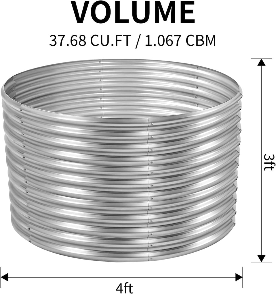 4×4×3ft Galvanized Raised Garden Bed Kit, Round Galvanized Planter Raised Garden Boxes Outdoor, Large Metal Raised