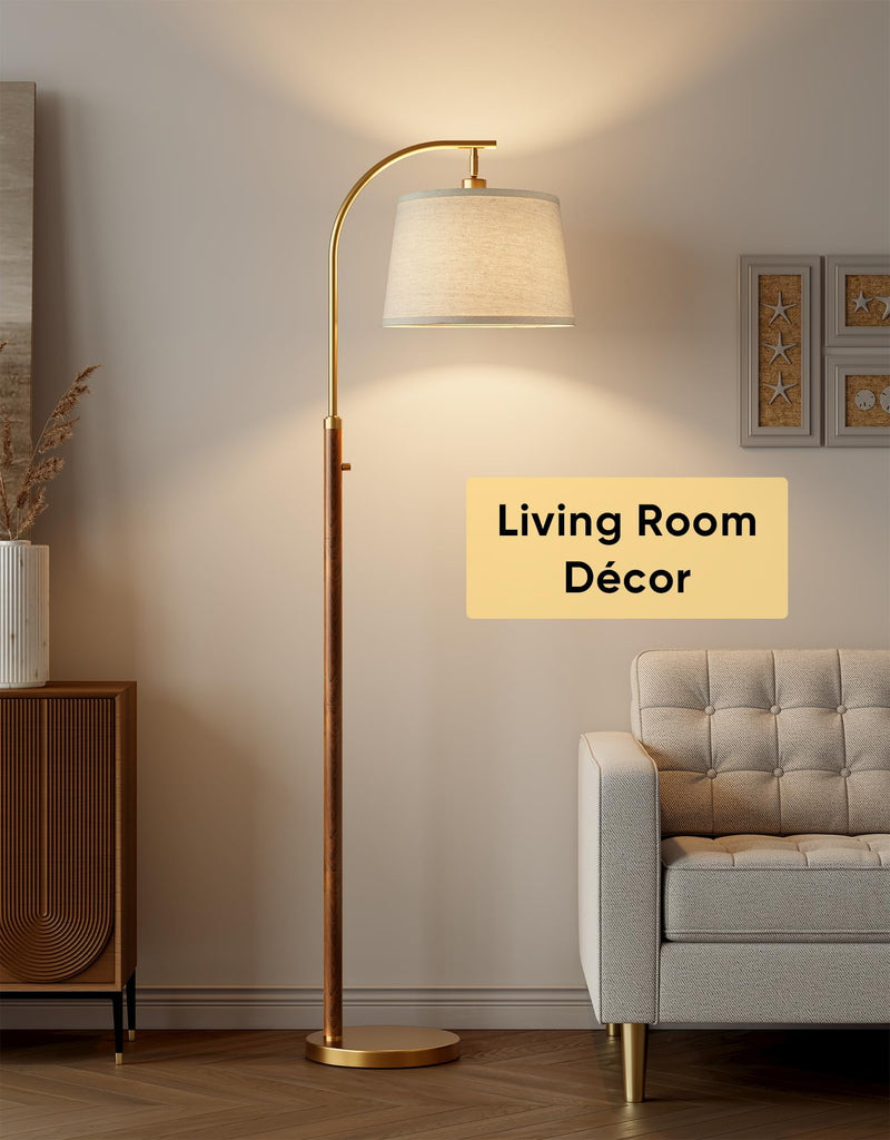 Dimmable Floor Lamp, 65" Tall Metal Standing Lamp with LED Bulb, Mid Century Modern Arc Floor Lamp with Linen Shade