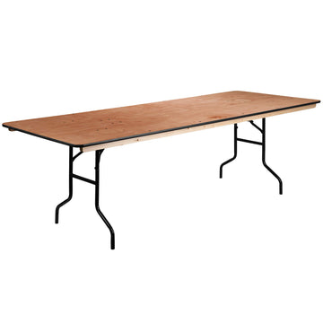 Fielder 8' Rectangular All-Occasion Wood Folding Event Table, Foldable Portable Banquet Table with Wooden Top