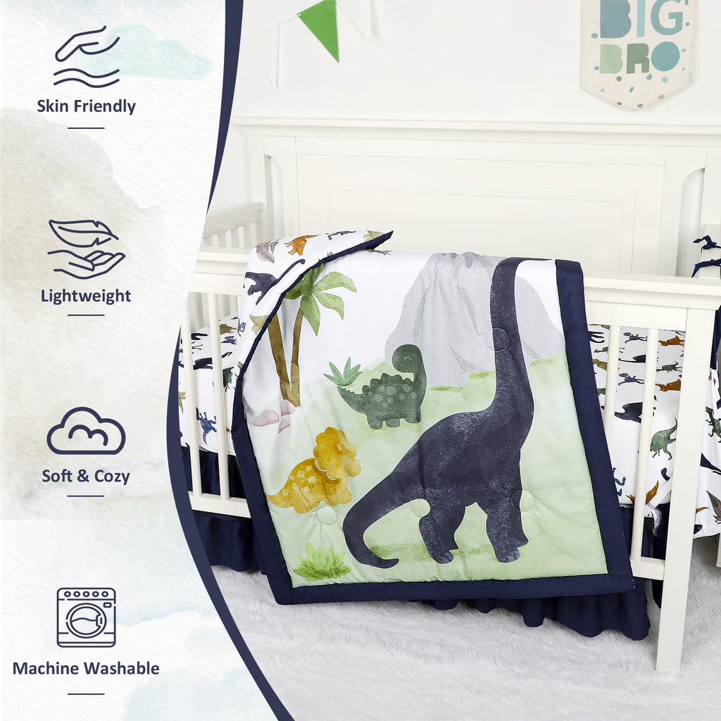 4-Piece Crib Bedding Set, Baby Nursery Bedding Sets for Boys Includes Comforter, Fitted Crib Sheet, Crib Skirt, and