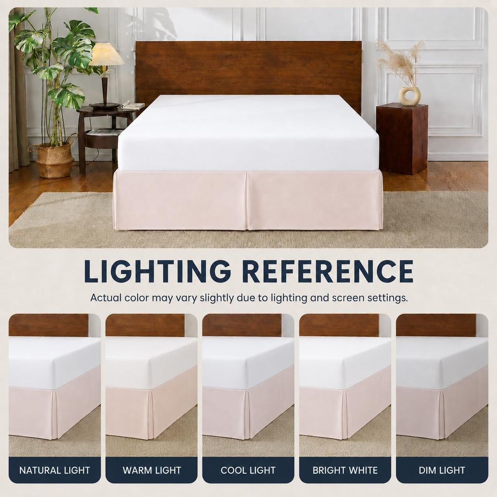 Full Tailored Pleated Bed Skirt, 14" Drop, Blush