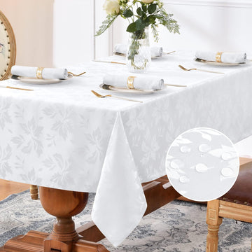 Jacquard Rectangle Tablecloth - Waterproof Damask Floral Pattern Decorative Table Cloths Heavy Weigh