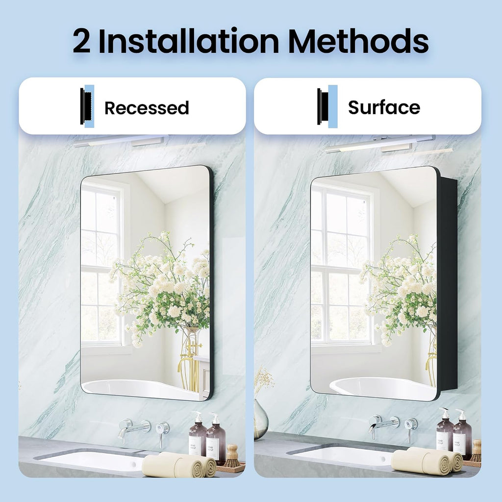 Medicine Cabinet 20x30 Inch, Bathroom Wall Mirror Cabinet with Storage, 6-Tier Adjustable Glass Shelving, Waterproof