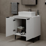 30" Bathroom Vanity, White Fluted Bathroom Vanity with Ceramic Sink and Countertop