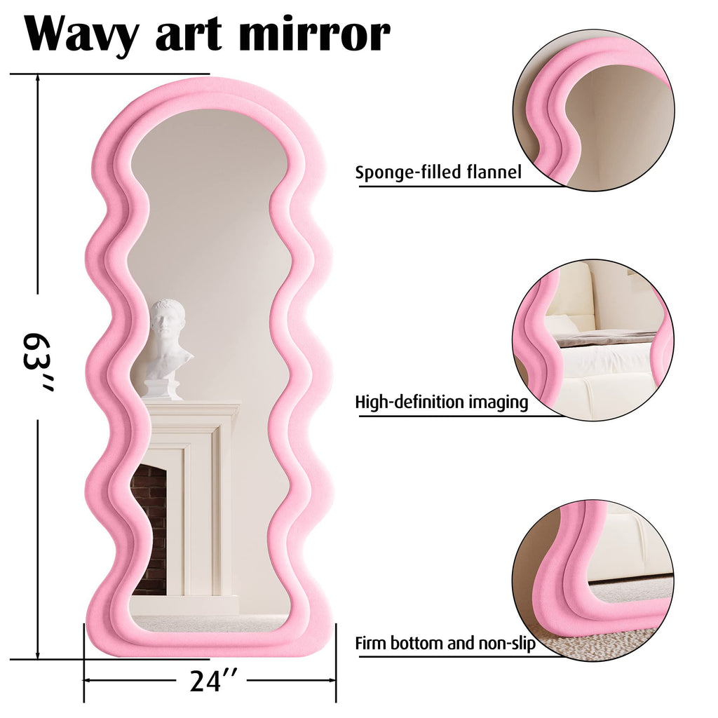 Full Length Mirror 63"x24", Irregular Wavy Mirrors, Wave Arched Floor Mirror, Wall Mirror Standing Hanging or Leaning