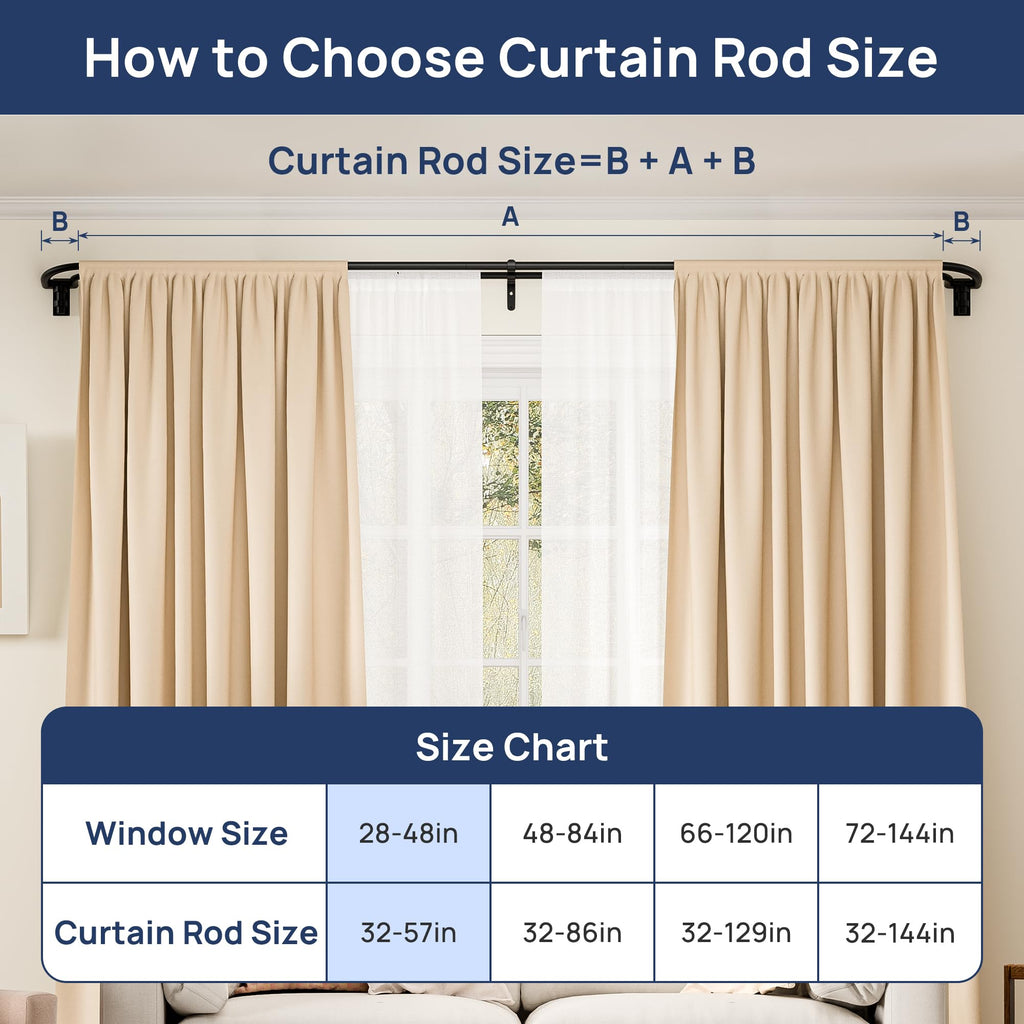 28-48" Double Curtain Rod for Blackout, Quick Release, Black