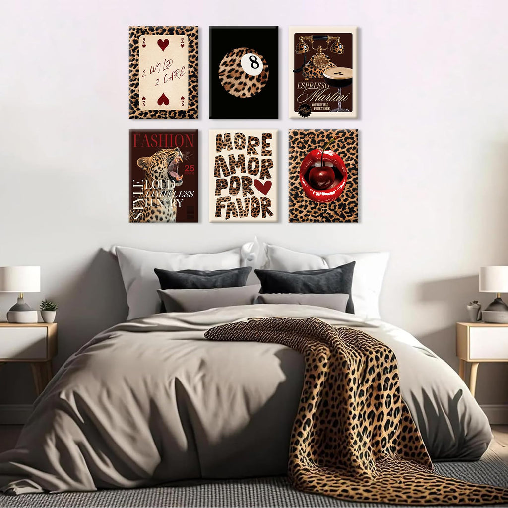 Tendy Leopard Wall Art Cheetah Canvas Prints Leopard 8 Ball Wall Decor Preppy Aesthetic Pictures Fashion Cheetah