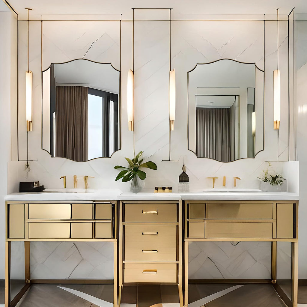 Bathroom Vanity Mirror, 24x36 Irregular Wall Mirror, Gold Antique Mirror, Asymmetrical Mirror in Anti-Rust Stainless