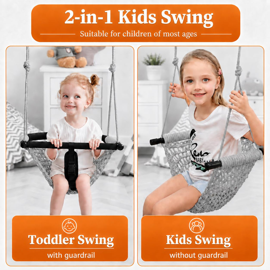 Kids Swing Seats Indoor Hand-Made Net Swing with Adjustable Rope Tree Swings for Kid Child Backyard Playground Swings