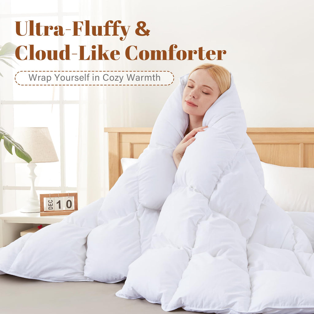King Size Feather and Down Fiber Comforter Insert, 100% Cotton Cover