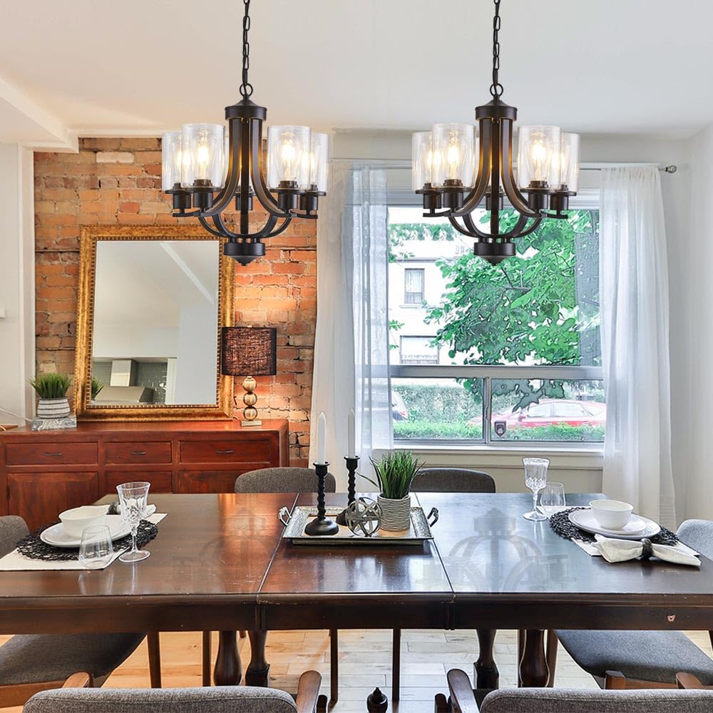 5-Light Dining Room Chandelier, Modern Small Chandeliers Black Rustic Metal Farmhouse High Ceiling Pendant Light