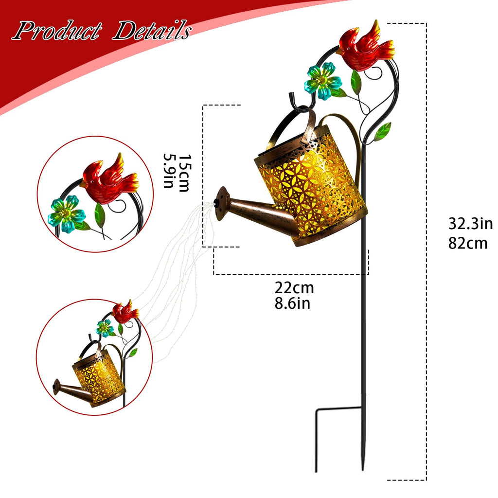 Garden Lights Outdoor Decor, Cardinal Watering Can Lantern Waterproof