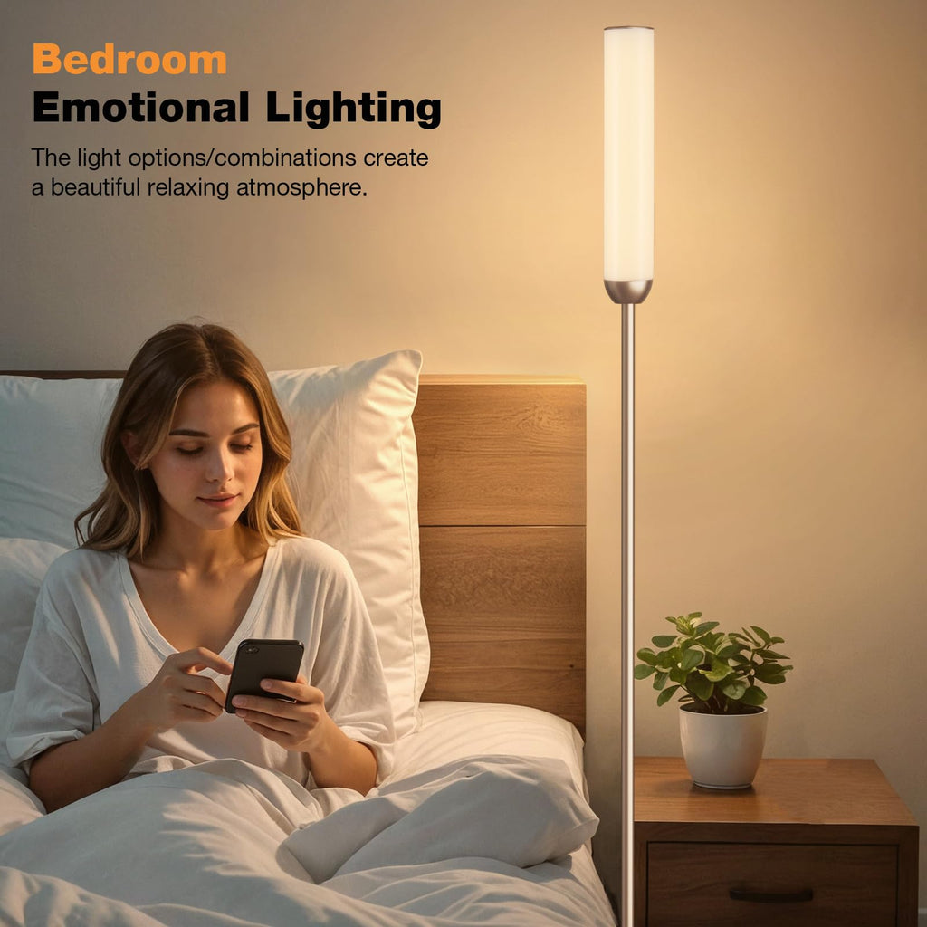 LED Floor Lamp with Remote Control, Foot Switch, Champagne Gold
