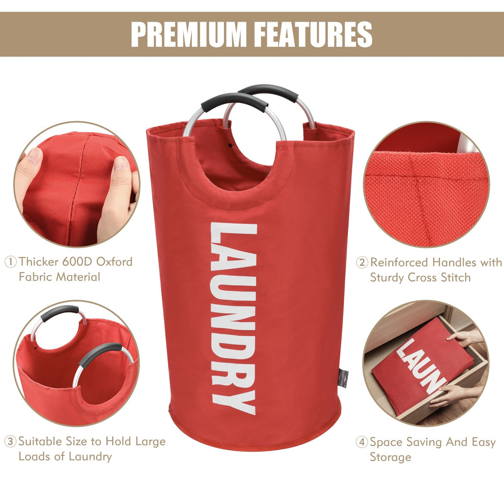 90L Large Laundry Basket Bag, Collapsible Tall Hamper, Red