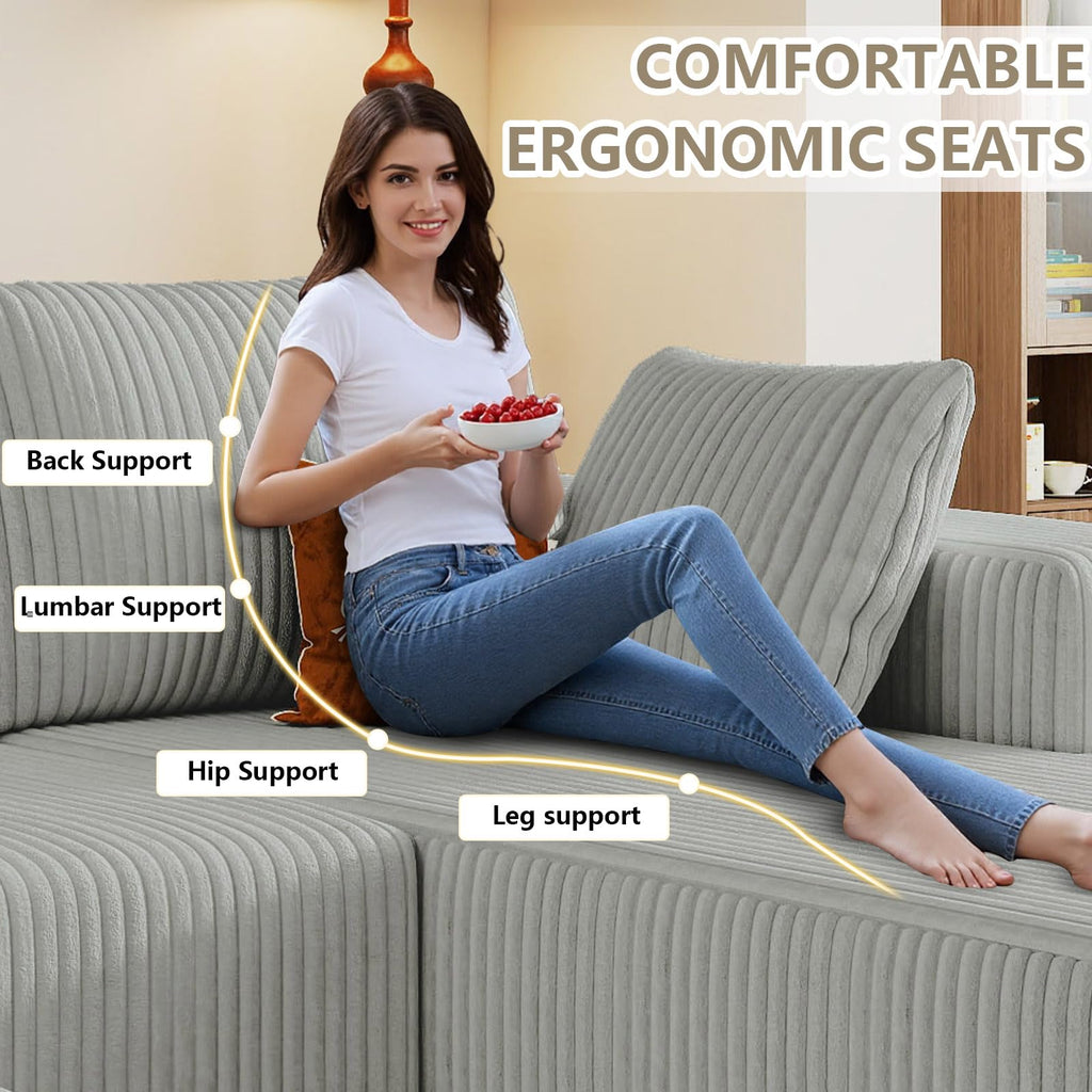 96" Cloud Sectional Couch with L-Shaped Chaise, Modern Corduroy Sectionals Couches with Deep Seat, Boneless Sofa 3