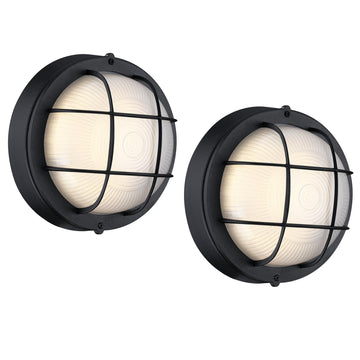 Outdoor LED Bulkhead Light, Aluminum, Round 3000K Black 2 Pack
