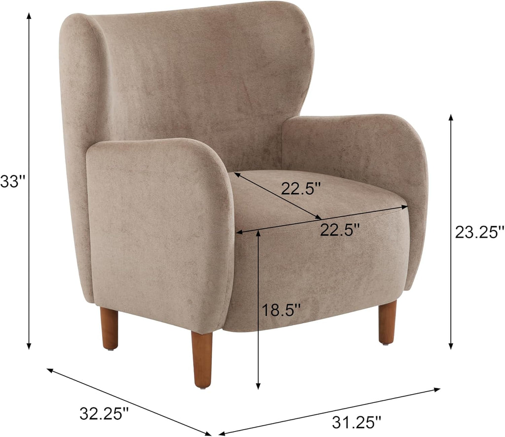 Dolly Mid-Century Modern Velvet Upholstered Wingback Club Chair, Living Room Lounge Chair for Relaxation, Reading