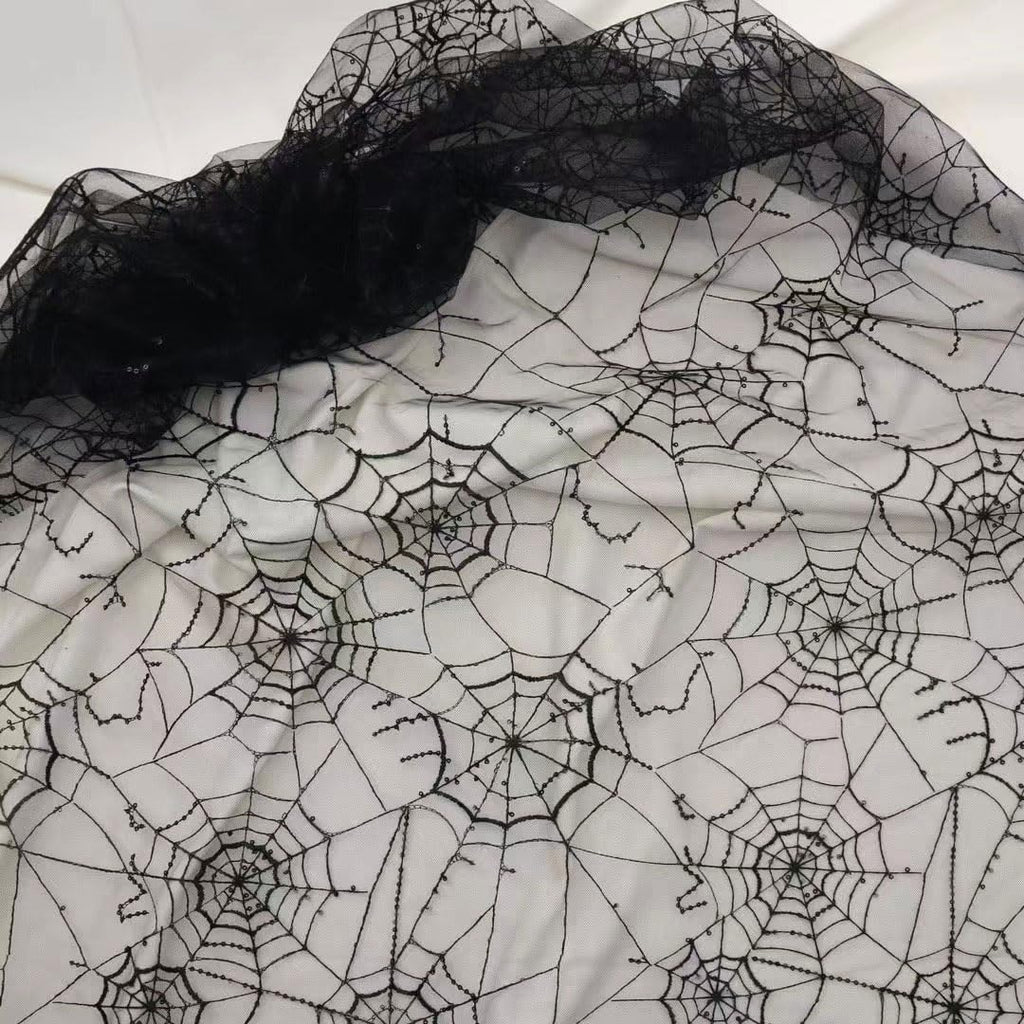 Spiderweb Lace Fabric Soft Black Lace Fabric by The Yard Halloween Cobweb Tulle Fabric for DIY Dress Top Sew Party