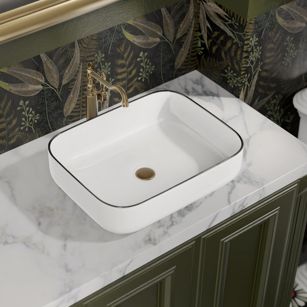 Bathroom Vessel Sink Rectangle Above Counter Porcelain Ceramic Sink Top Mount Rectanglar Countertop Sink for