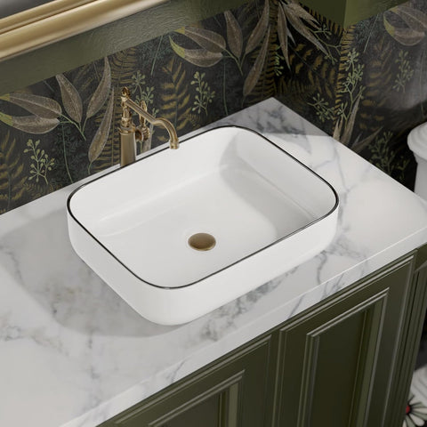 ELLAI Bathroom Vessel Sink Rectangle Above Counter Porcelain Ceramic Sink Top Mount Rectanglar Countertop Sink for