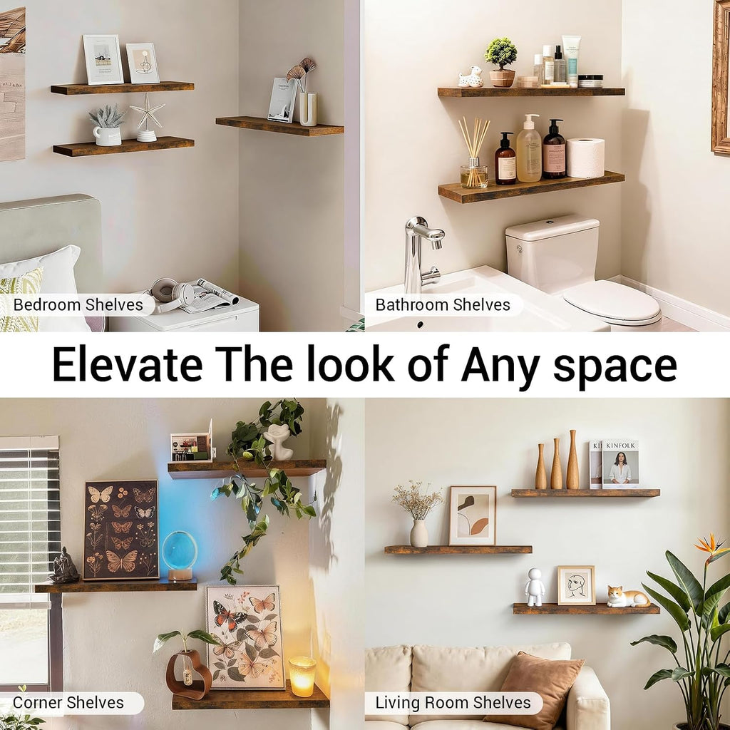 Floating Shelves for Wall, Set of 3, 22.5 Inch Rustic Wood Wall Mounted Shelving , Hanging Display Decor Book Shelf
