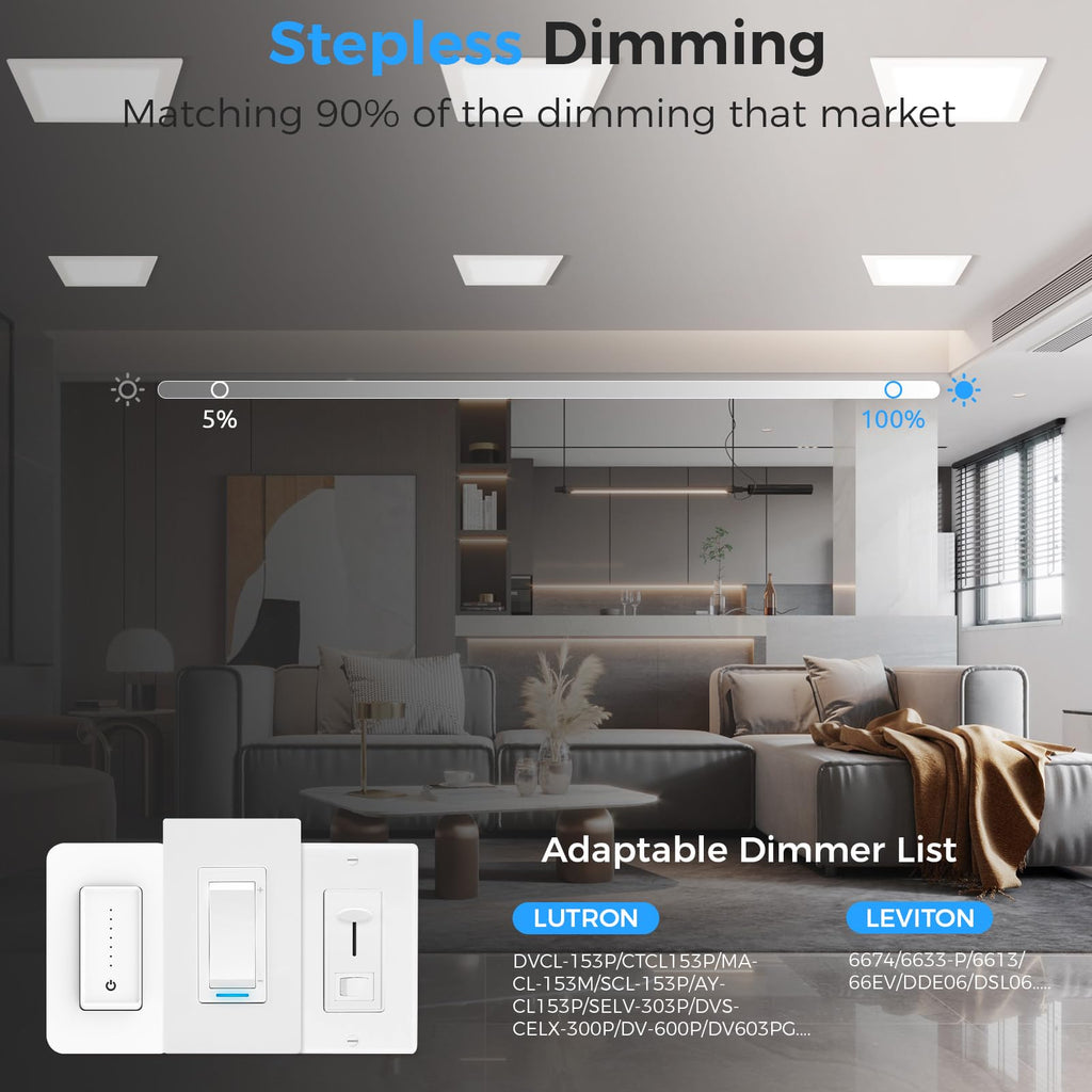 4 Pack 8 Inch Square LED Recessed Lighting, 20W Dimmable, 5CCT