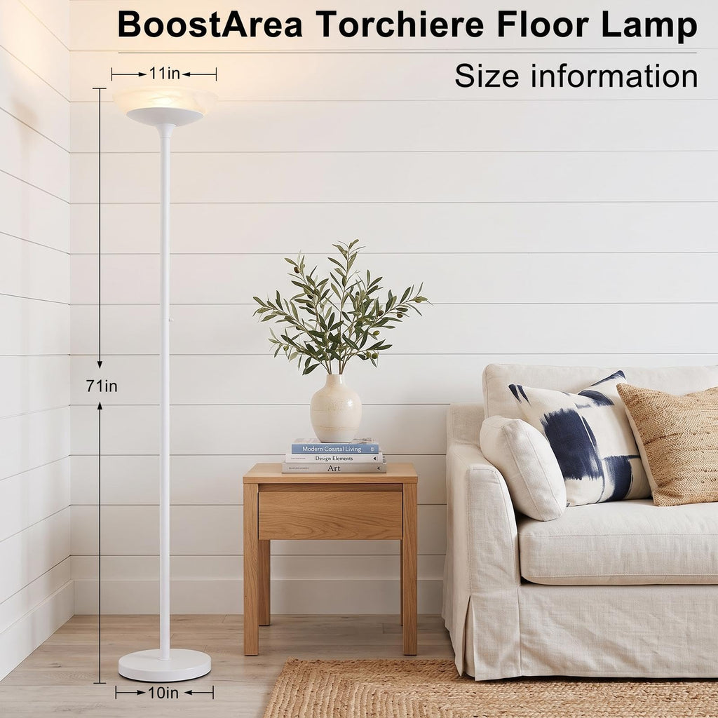 Torchiere Floor Lamp, 30W Super Bright LED Standing Lamp, Stepless Dimmable Pole Lamp with 3000K Lighting, Glass