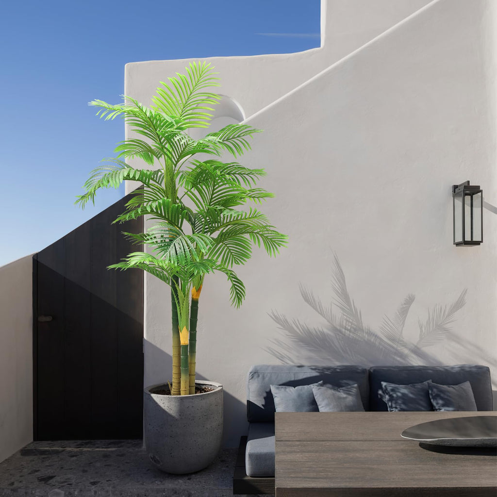7FT Fake Palm Trees 2pcs, Artificial Golden Cane Palm Tree 84IN, Green Large Tropical Palm Fake Plant in Pot for