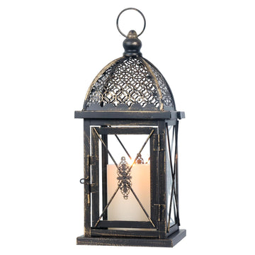 14.4" Outdoor Lantern, Large Vintage Lanters Decorative Indoor with Clear Glass, Metal Candle Lantern Decor, Table