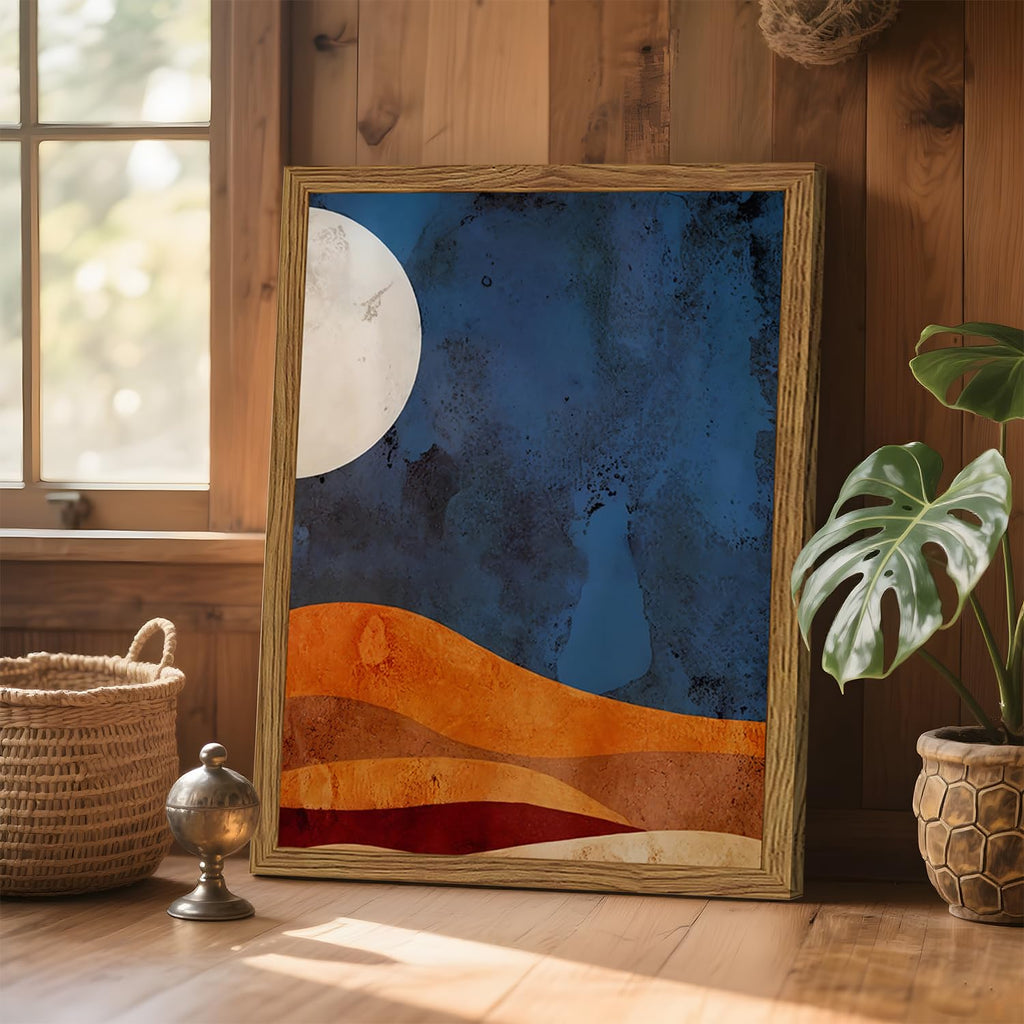 Framed Boho Sun and Moon Canvas Wall Art Set of 2, Vintage Western Desert Landscape Wall Decor Paintings, Mid Century