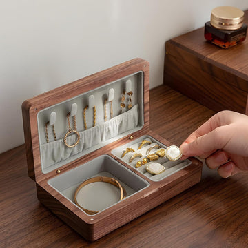 Small Wooden Jewelry Box, Vintage Delicate Walnut Wood Jewelry Case, Ideal Gift for Man Women, Protable Travel
