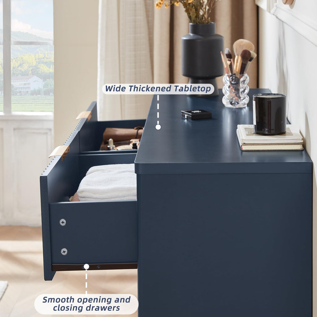 Fluted 6 Drawers Dresser, 48" Wide Modern Chest of Drawers with Wood Grain Top, Curved Profile Design, Dresser TV
