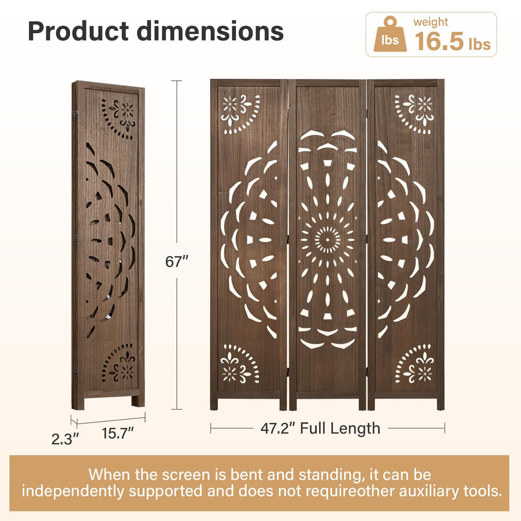 66.9Inch Wooden Room Partition - 3 Panels Boho-Styled Space Room Divider /Office, Headboard & Yoga/Photo/Video Call