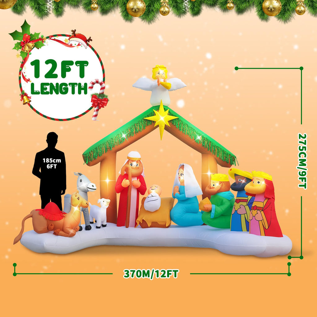 12FT Giant Christmas Inflatables Nativity Scene Outdoor Decorations