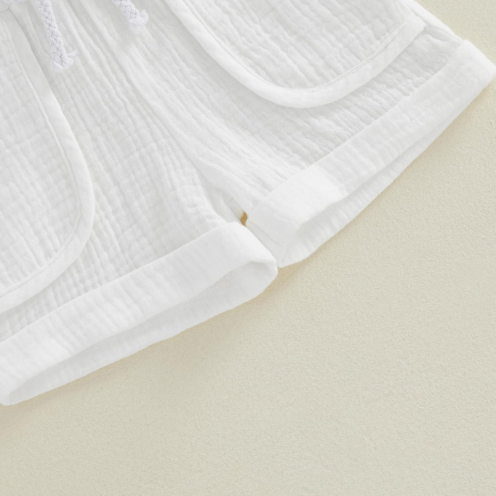Baby Boys Button Down Shirt Tops + Shorts Infant Toddler Summer Outfit 2Pieces Cotton Gauze Clothes with Pockets