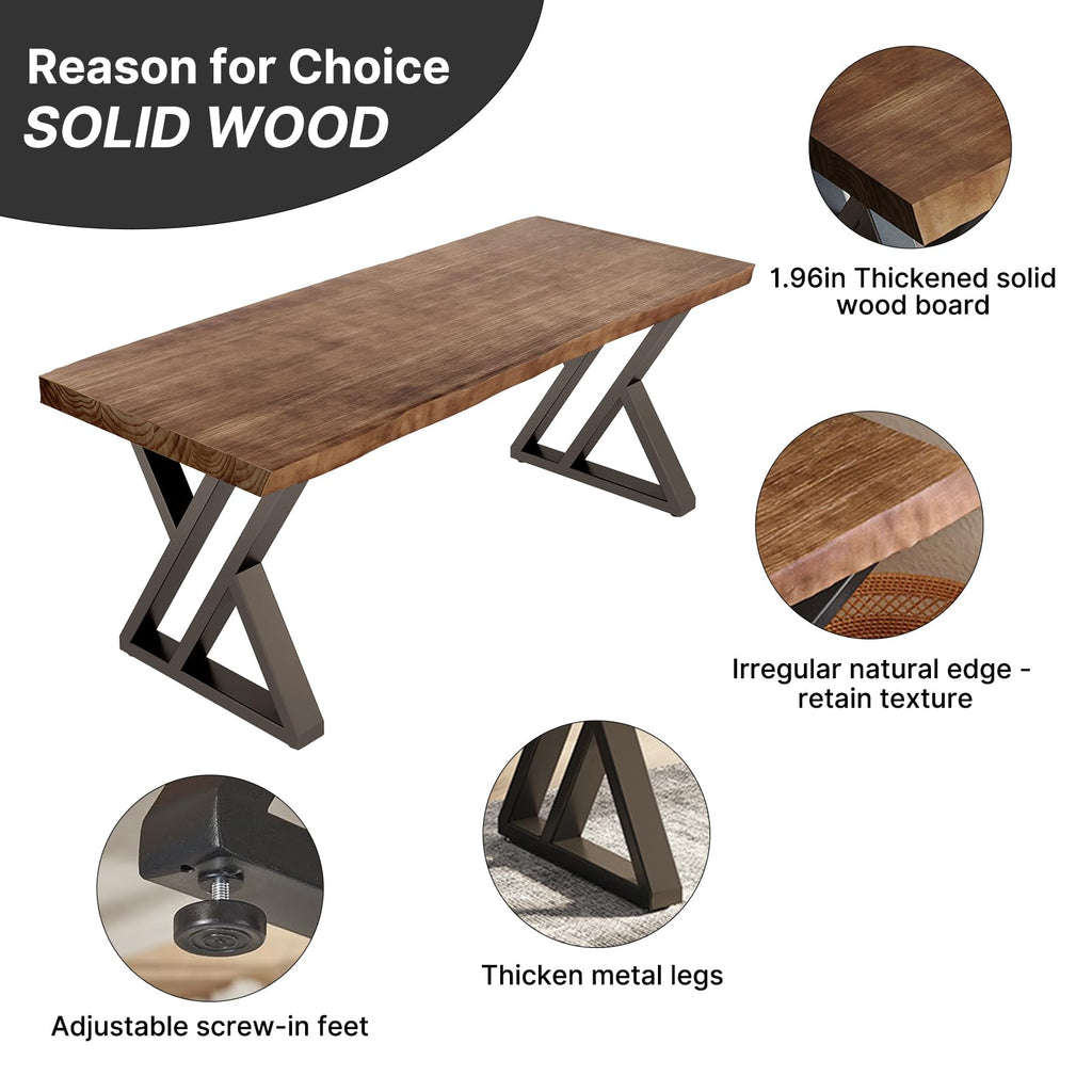 Solid Wood Desk 55 inches, Home Office Computer Desk Wooden Rustic Writing Desk Metal Modern Simple Design Executive