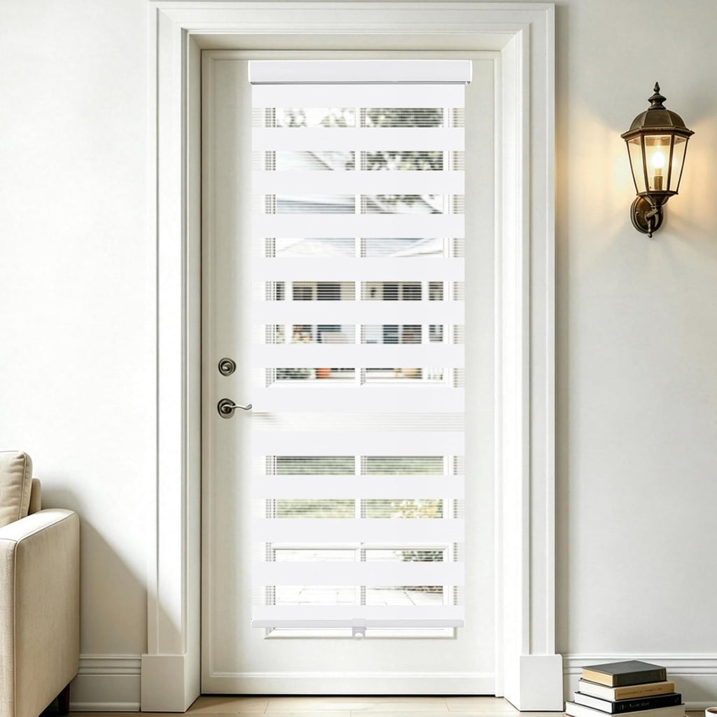 Cordless Zebra Blinds for Window, French Door Blinds Free-Stop Roller Window Shades with Valance 54" W x 64" H, Light