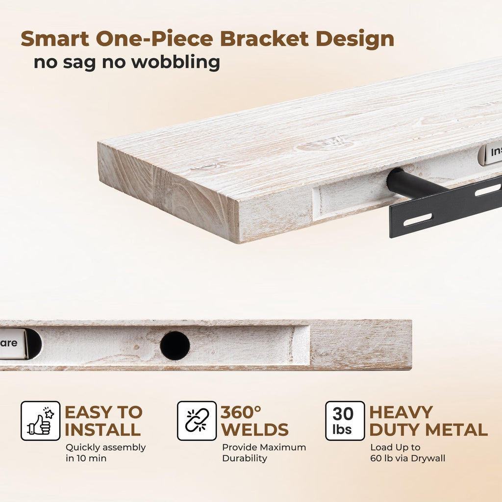 Floating Shelves for Wall, 56in Reclaimed Elm Wood Shelves, White