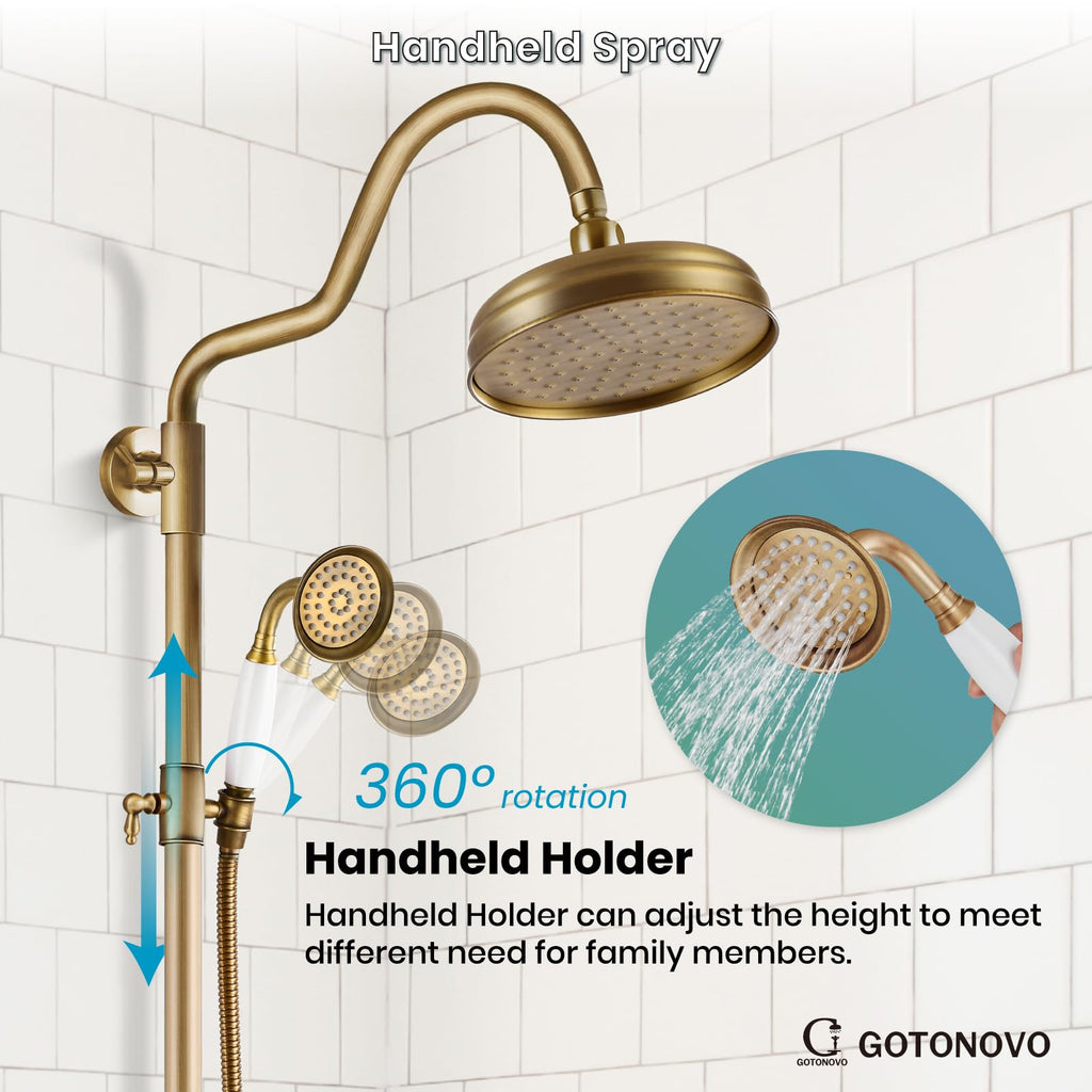 Exposed Shower Faucet Set Luxury,Antique Brass,Curved Arc Rod