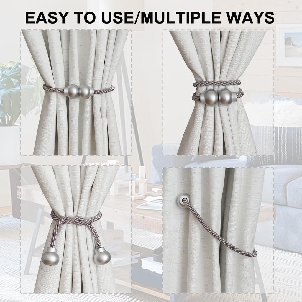 Magnetic Curtain Tiebacks Modern Handmade Rope Curtain Tie Backs Grey - 2Pcs