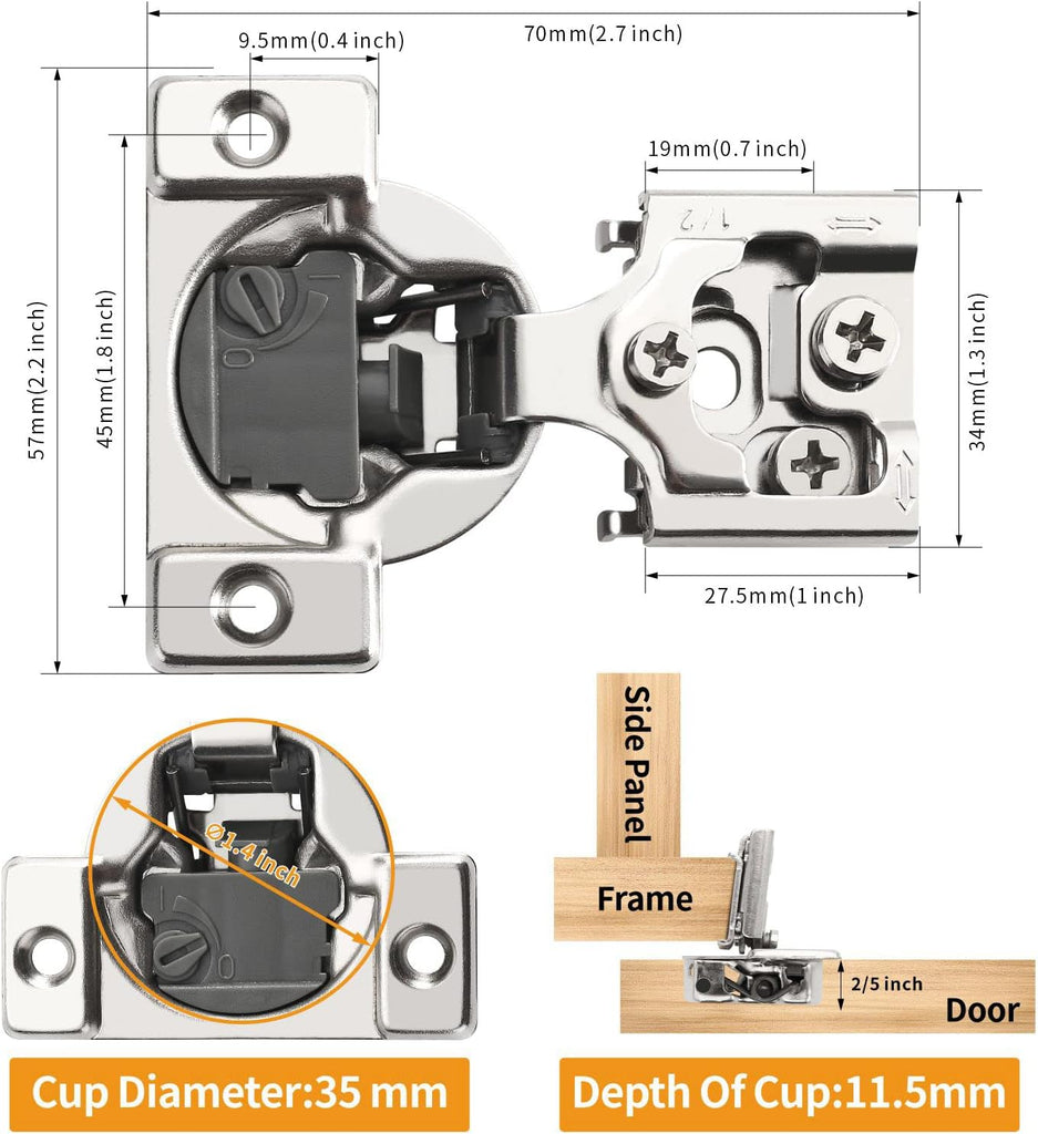 10 Pack 1/2" Overlay 4D Soft Close Concealed Hinges for Face Frame Door, Adjustable Closing Speed, Smooth Slow Self