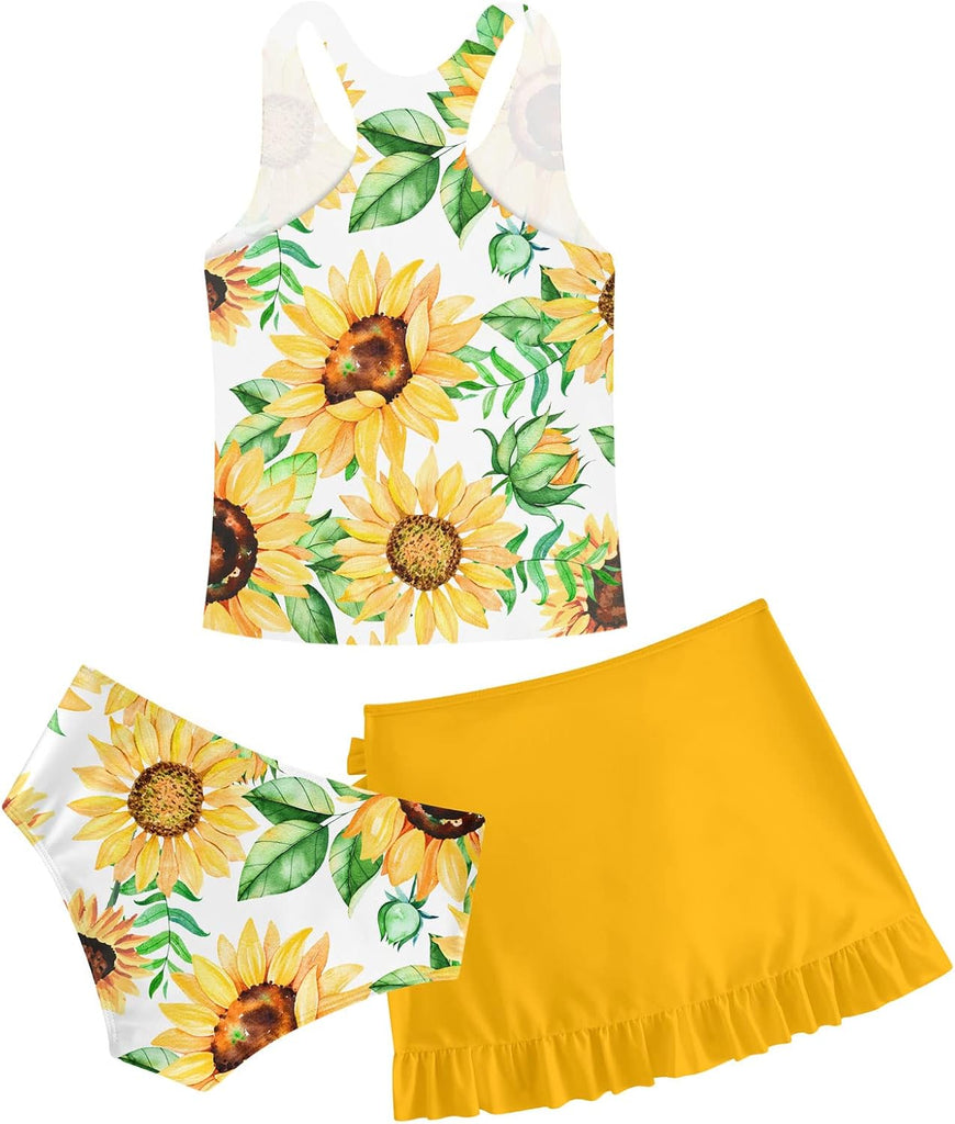Girls Swimsuit 3pc Bathing Suit Tankini Set with Skirt