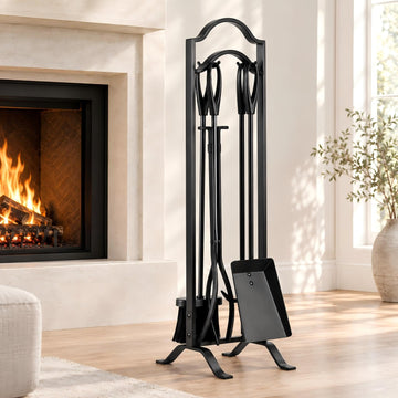 Fireplace Tools Set 5 Pcs with Stand, 29" Durable Wrought Iron