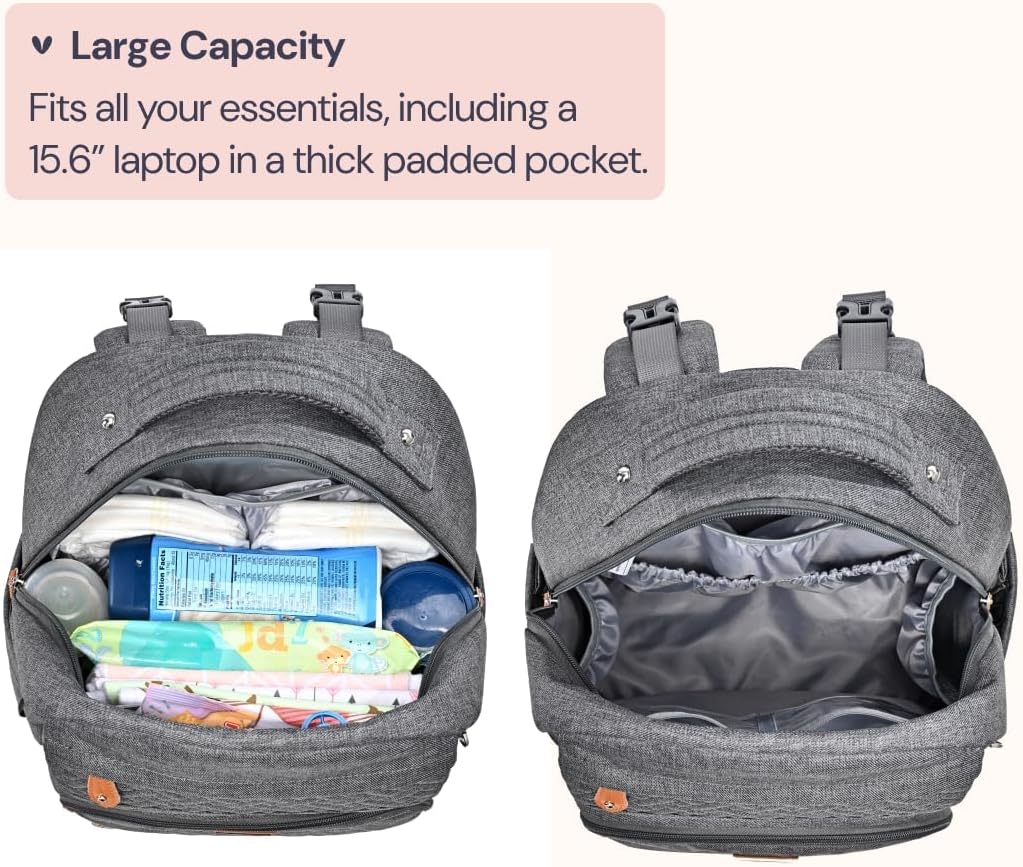 Leather Diaper Bag Backpack - Baby Essentials Travel Baby Bag, Multi function, Water Resistant, with Changing Pad