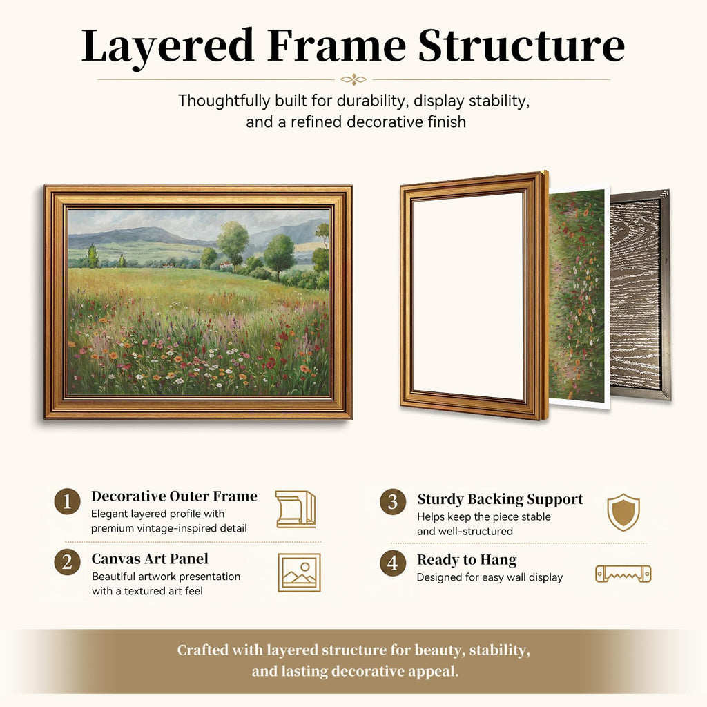 Countryside Wildflowers Vintage Gold Framed Wall Art 12x16 inch