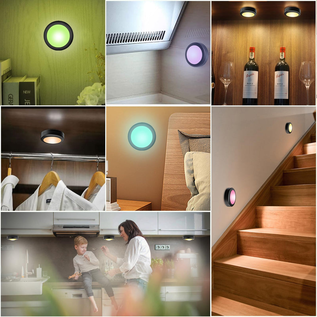 12 Pack LED Puck Lights Remote Control 16 Color Changeable Under Cabinet Lights, Battery Operated Lights Night Light